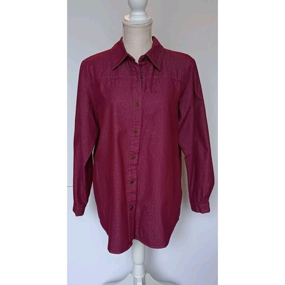 Joan Rivers Size M Wine Denim Full Button Front Shacket w/Side Pockets - Picture 1 of 9